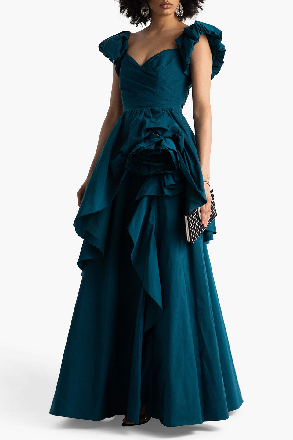  Marchesa Notte - Robe Aus Faille Mit Rüschen - Blau - Us 2 