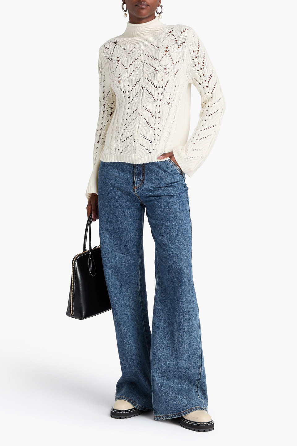  Loulou De Saison - Rollkragenpullover „gustavia“ Aus Einer Woll-kaschmirmischung In Pointelle-strick - Weiß - Xl 
