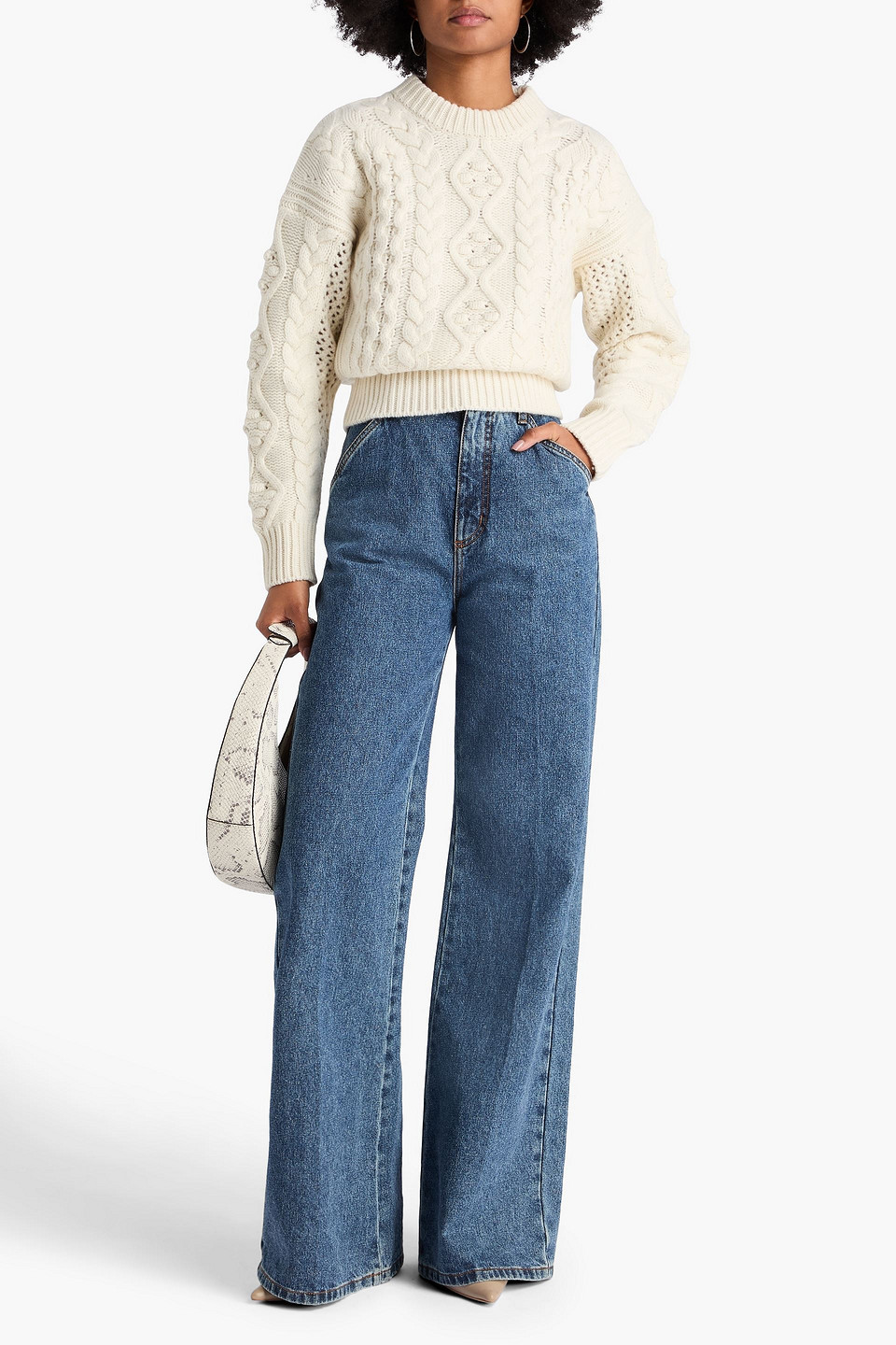  Loulou De Saison - Pullover „eustace“ Aus Einer Woll-kaschmirmischung Mit Zopfstrickmuster - Weiß - Xl 