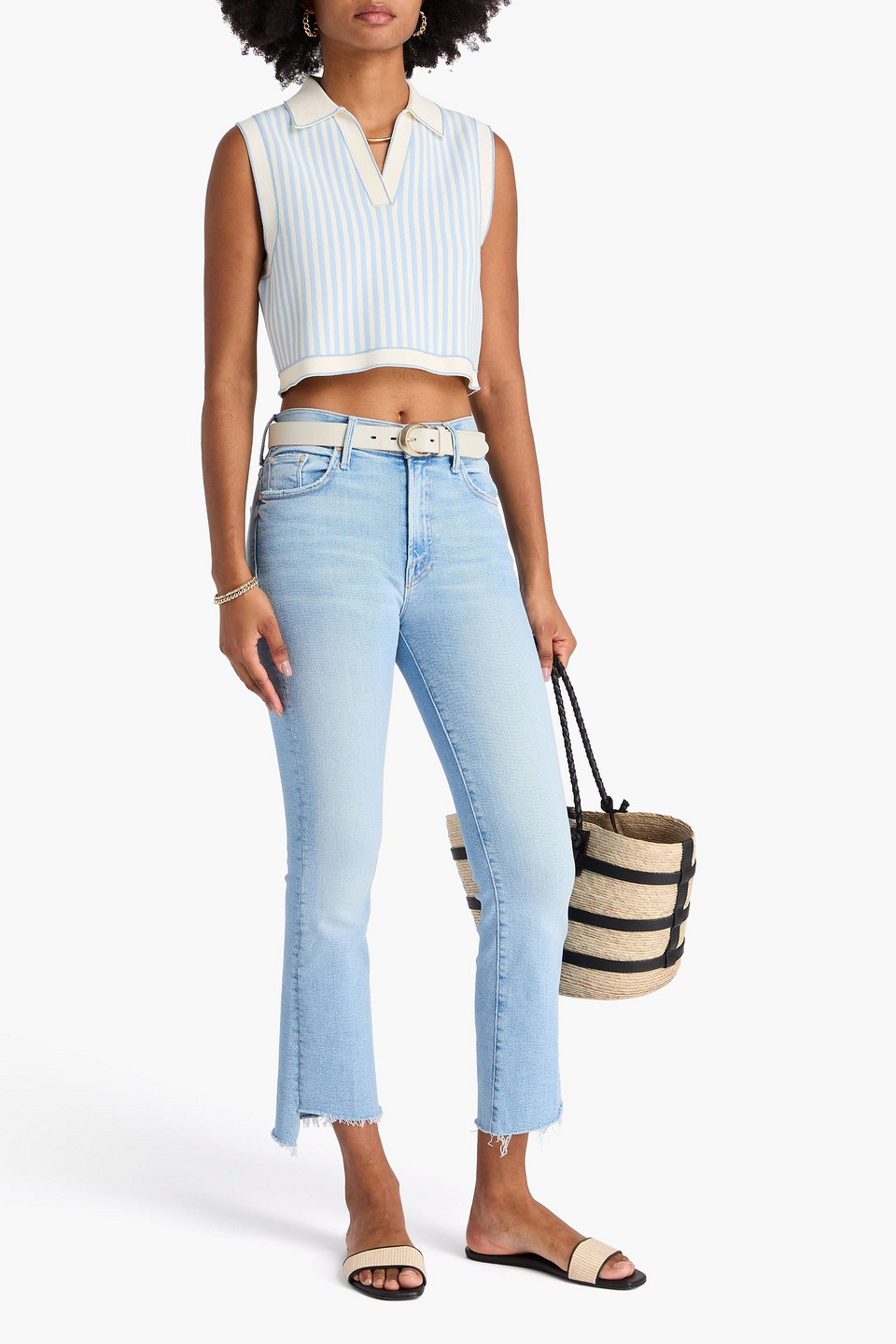  Mother - The Insider Crop Hoch Sitzende Bootcut-jeans In Distressed-optik - Blau - 24 
