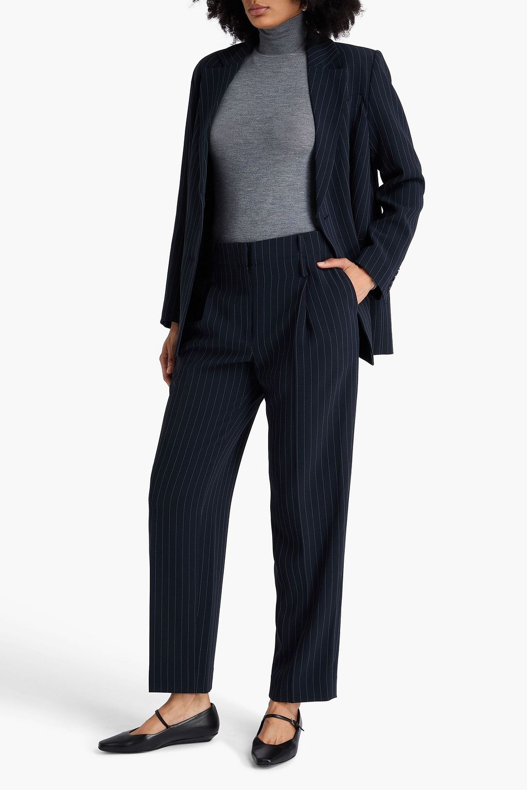 A.EMERY Draper pleated pinstriped crepe tapered pants