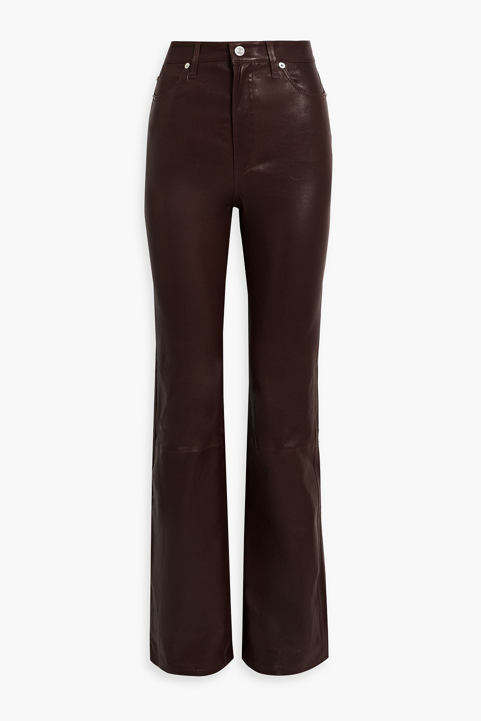 Frame The Slim Stacked Leather Flared Pants In Brown