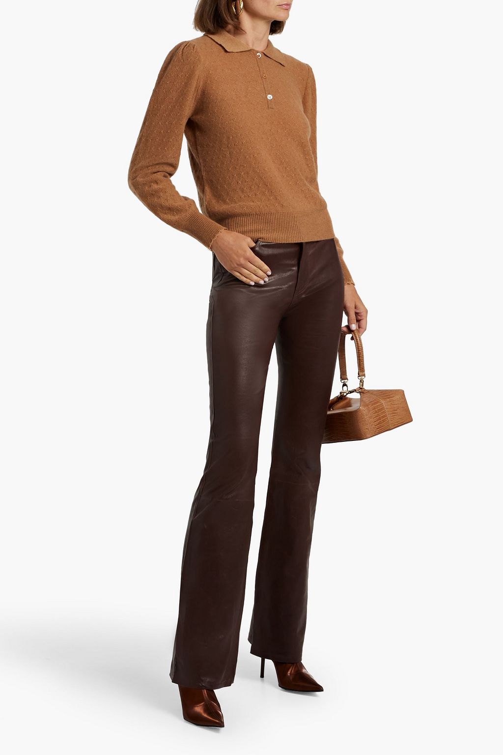 FRAME The Slim Stacked leather flared pants