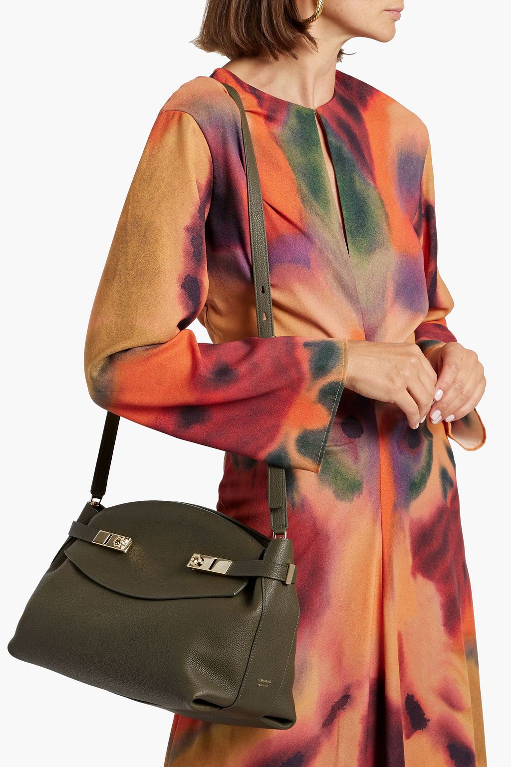 FERRAGAMO Hug pebbled-leather shoulder bag