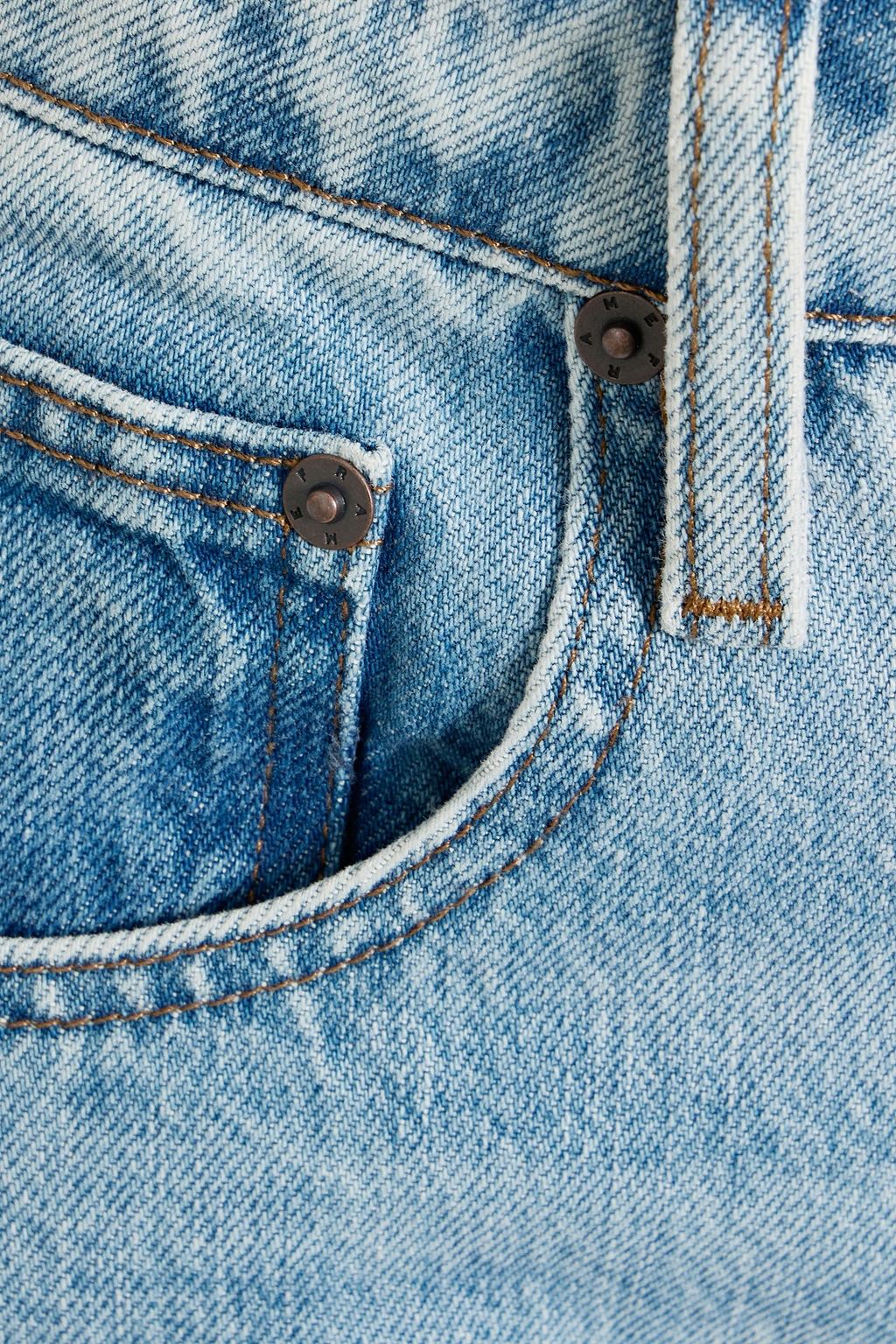 FRAME Distressed high-rise barrel-leg jeans