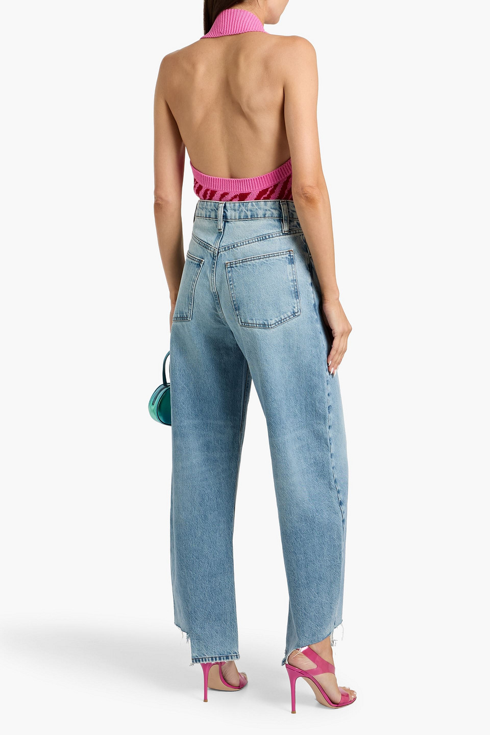 Frame Distressed High-rise Barrel-leg Jeans