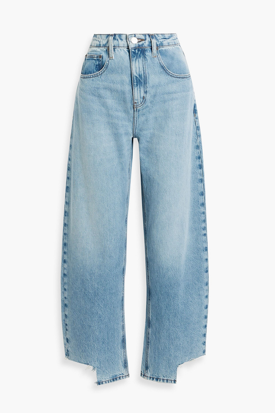 Frame Distressed High-rise Barrel-leg Jeans