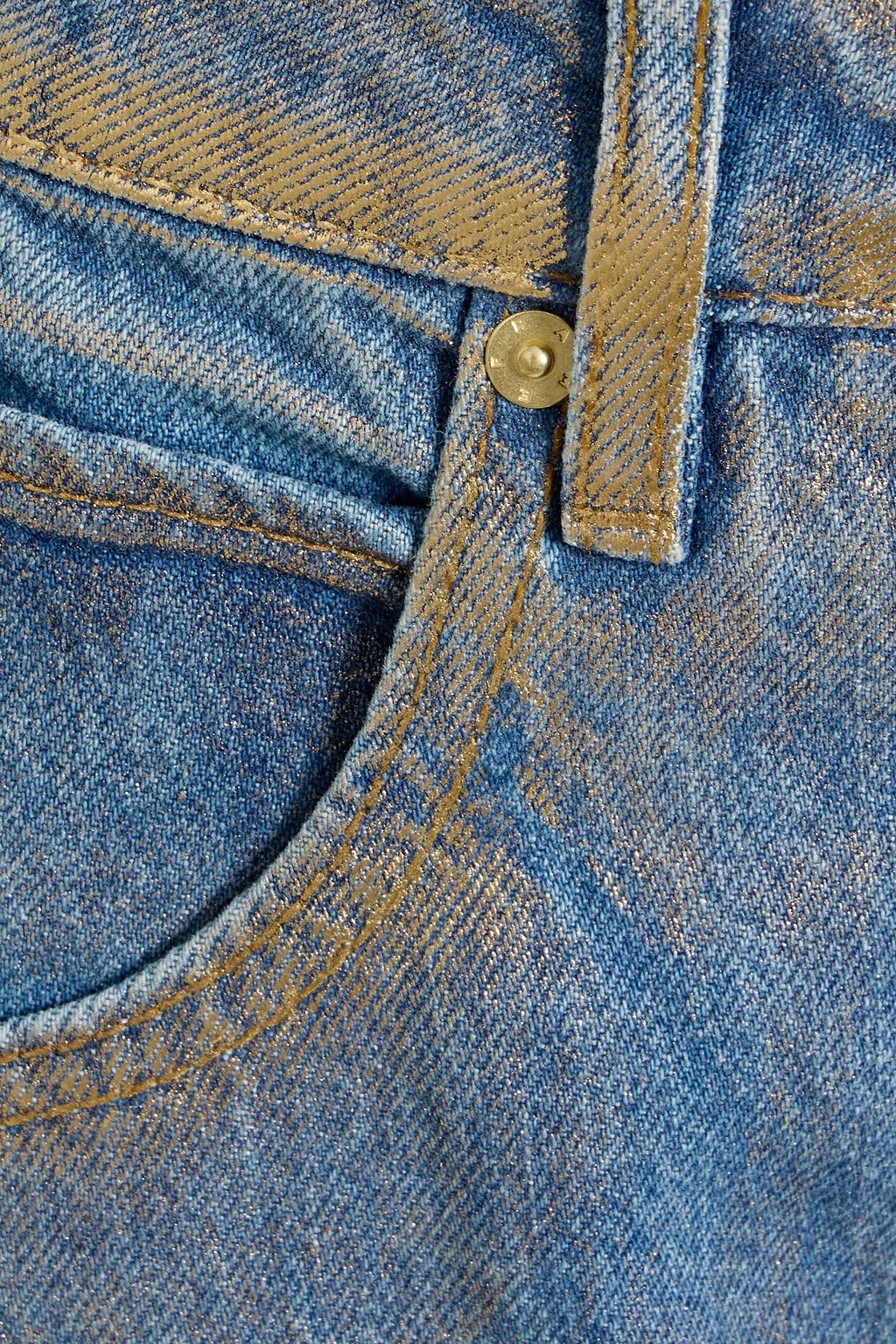 FRAME Coated metallic high-rise barrel-leg jeans