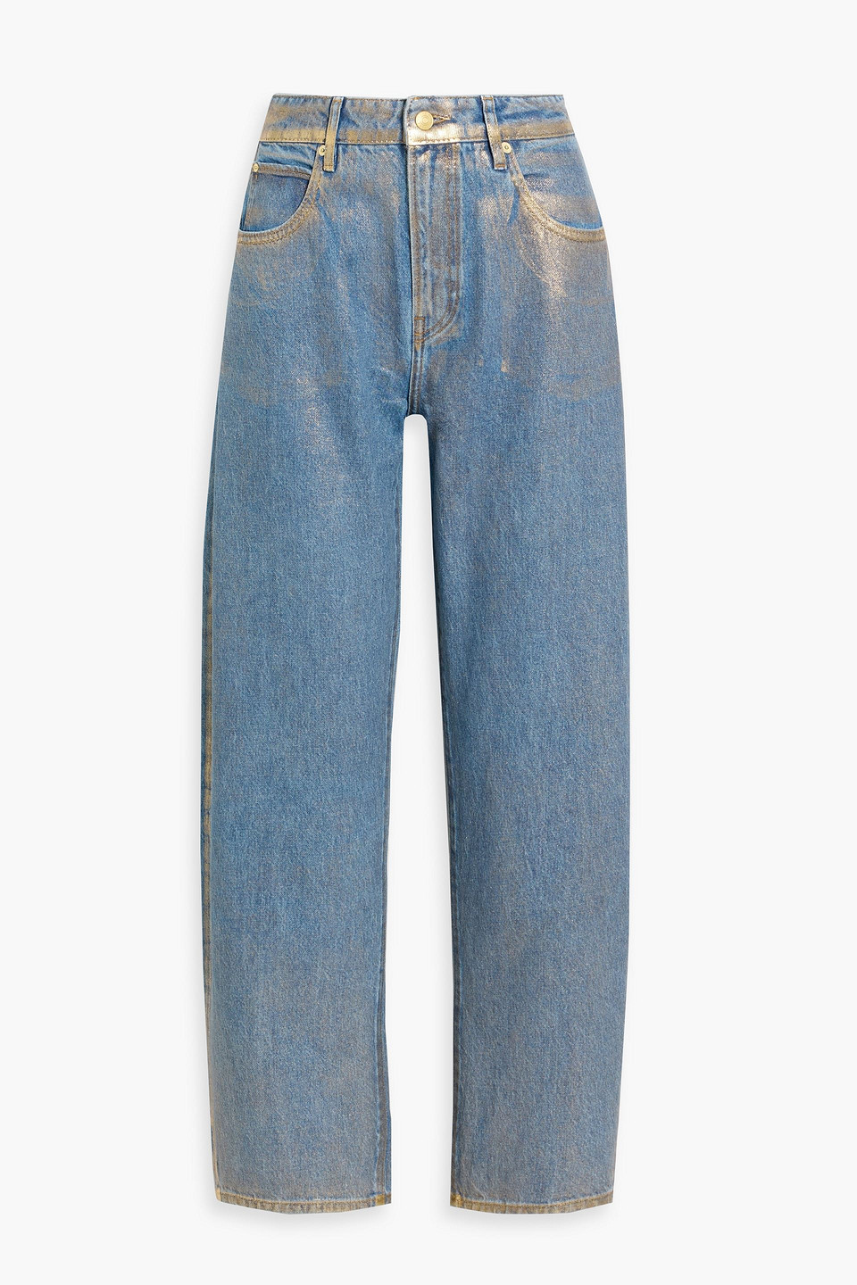 Frame Coated Metallic High-rise Barrel-leg Jeans