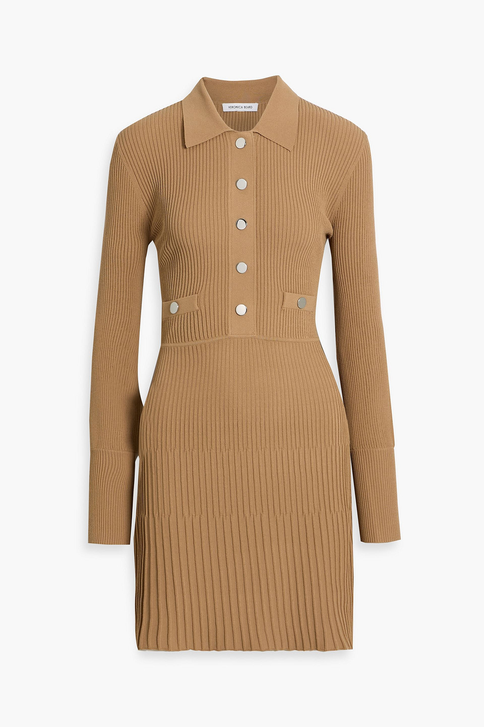 veronica beard - lauper ribbed-knit mini shirt dress - brown - xl