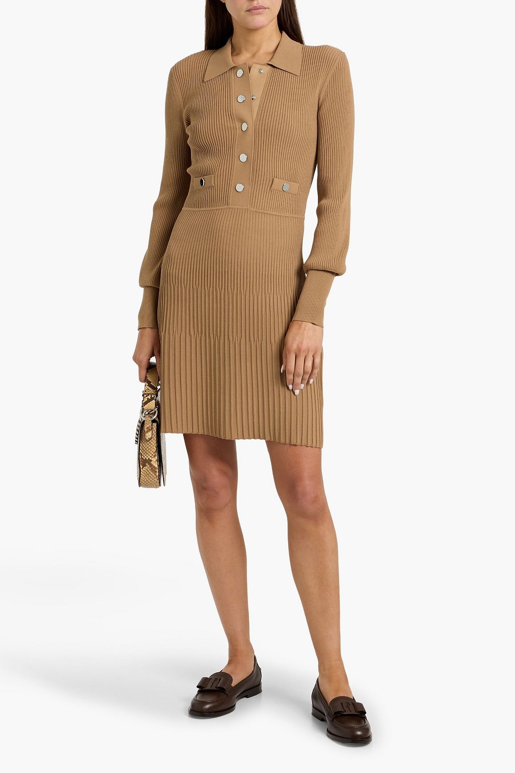 VERONICA BEARD Lauper ribbed-knit mini shirt dress