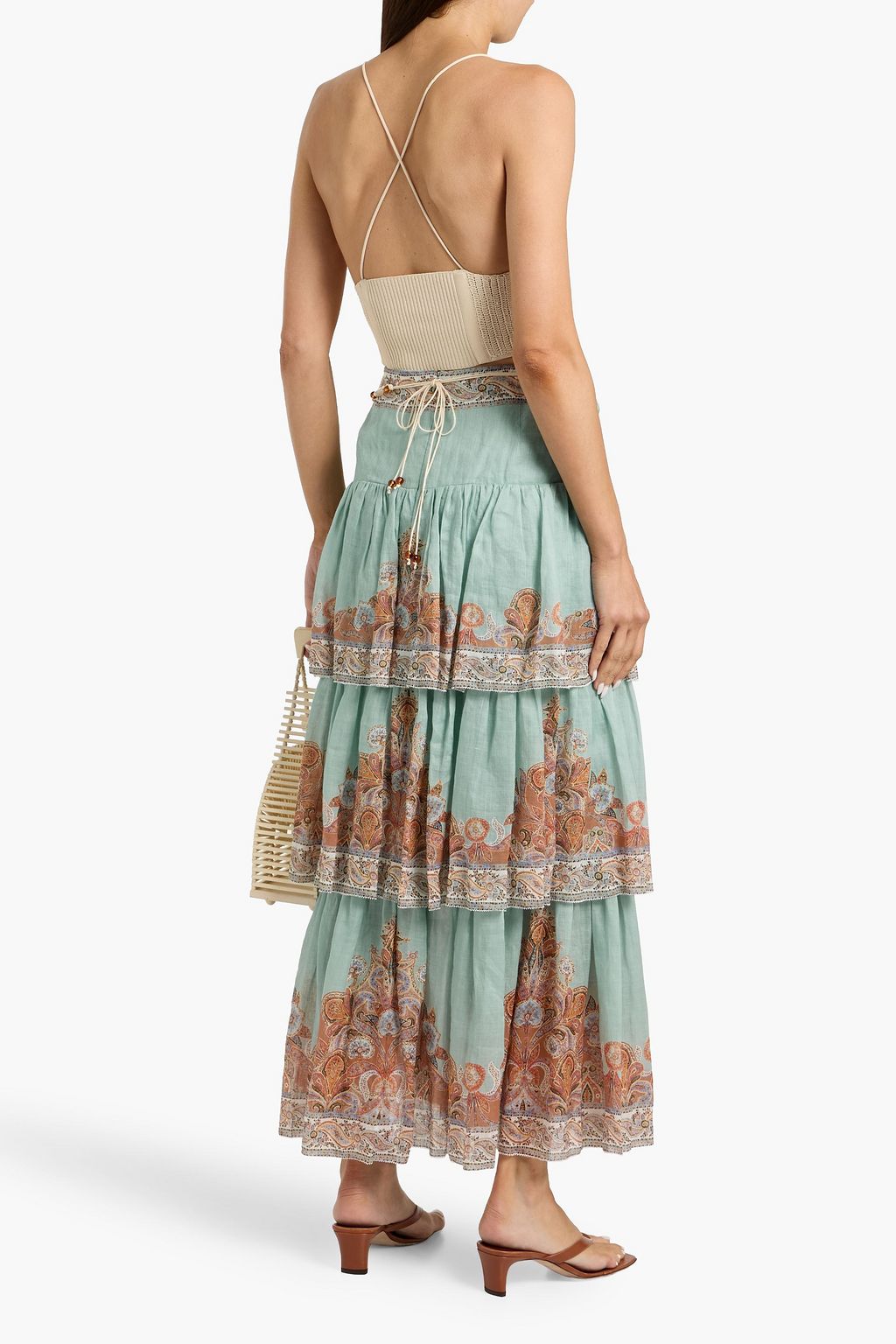 ZIMMERMANN Tiered paisley-print ramie maxi skirt