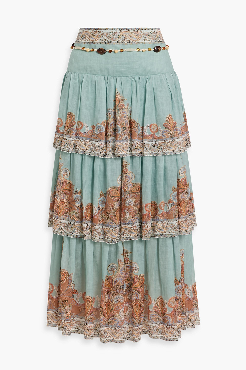 Zimmermann Tiered Paisley-print Ramie Maxi Skirt