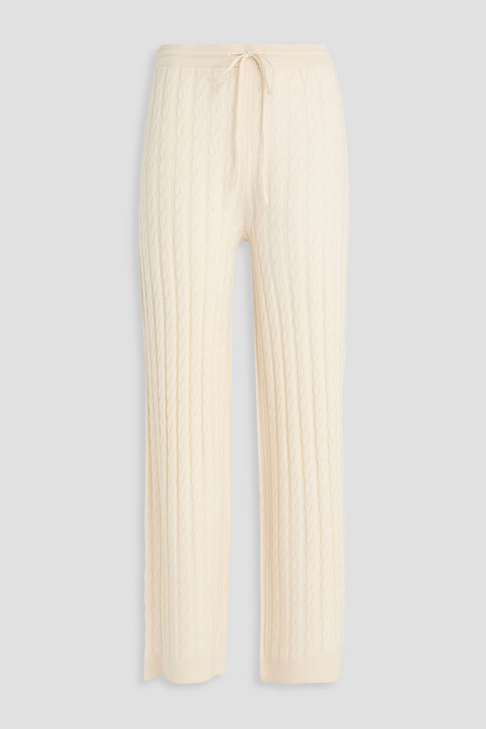 Totême Cable-knit Wool And Cashmere-blend Wide-leg Pants In White