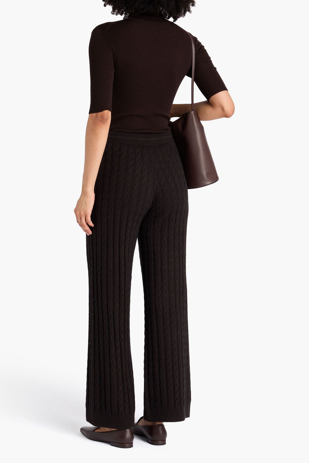 TOTEME Hose mit weitem Bein aus einer Woll-Kaschmirmischung mit Zopfstrickmuster