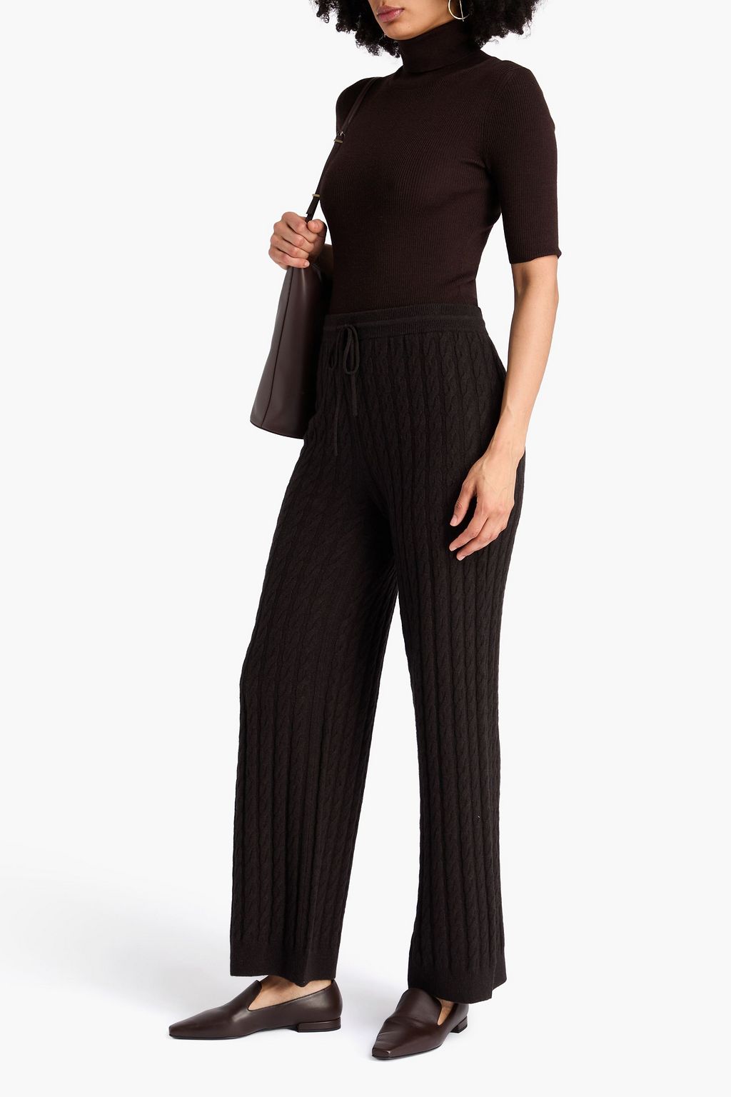 TOTEME Hose mit weitem Bein aus einer Woll-Kaschmirmischung mit Zopfstrickmuster