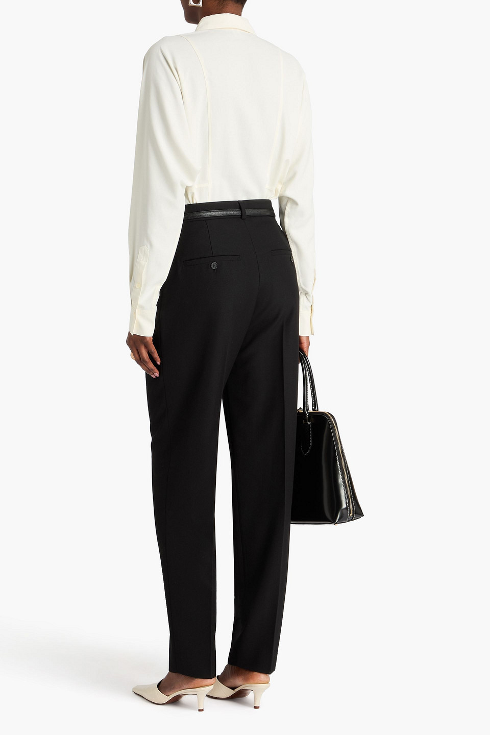 Totême Pleated Grain De Poudre Tapered Pants In Black