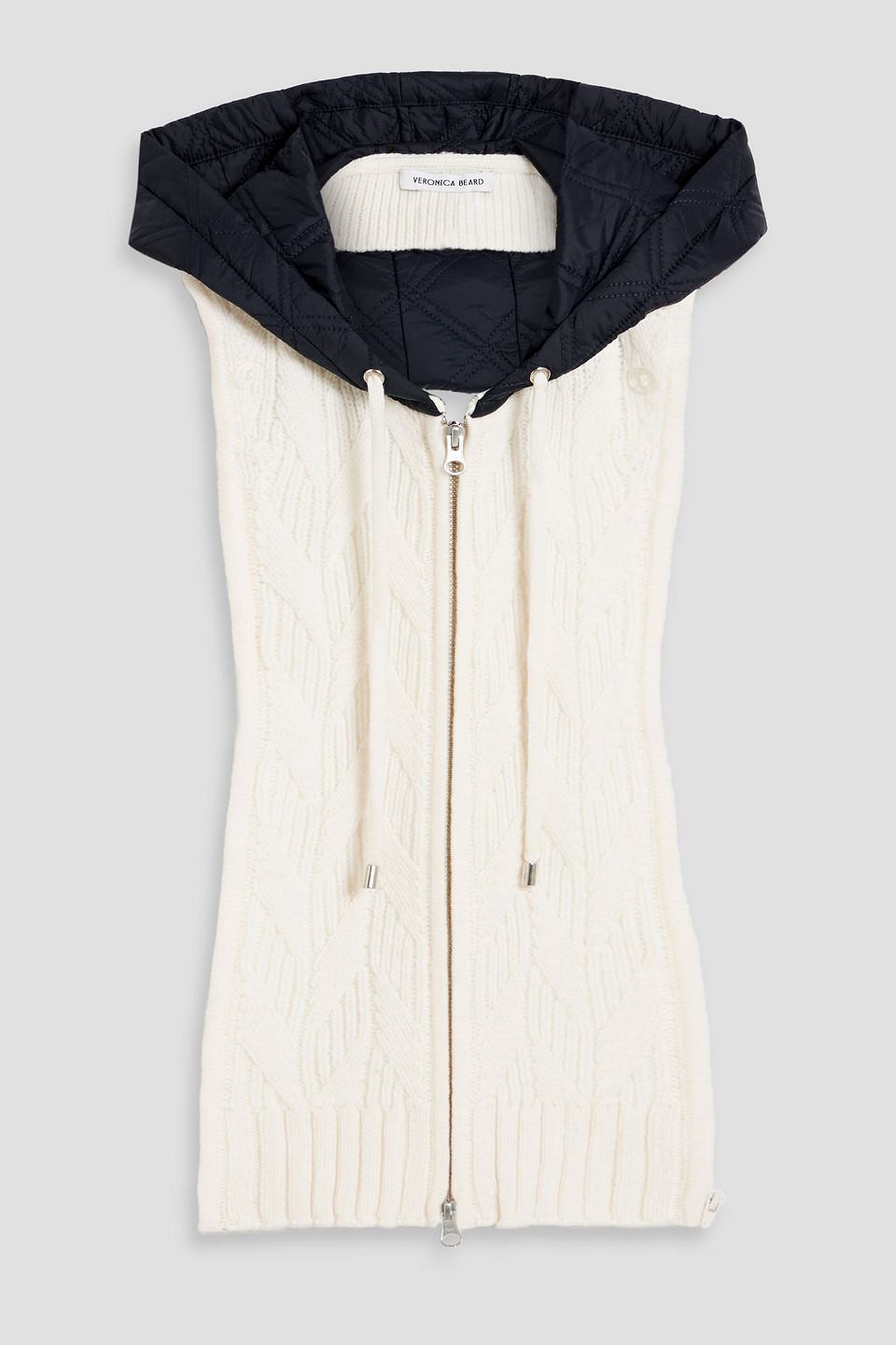 Veronica Beard Orine Cable-knit Wool-blend And Shell Hooded Dickey In White