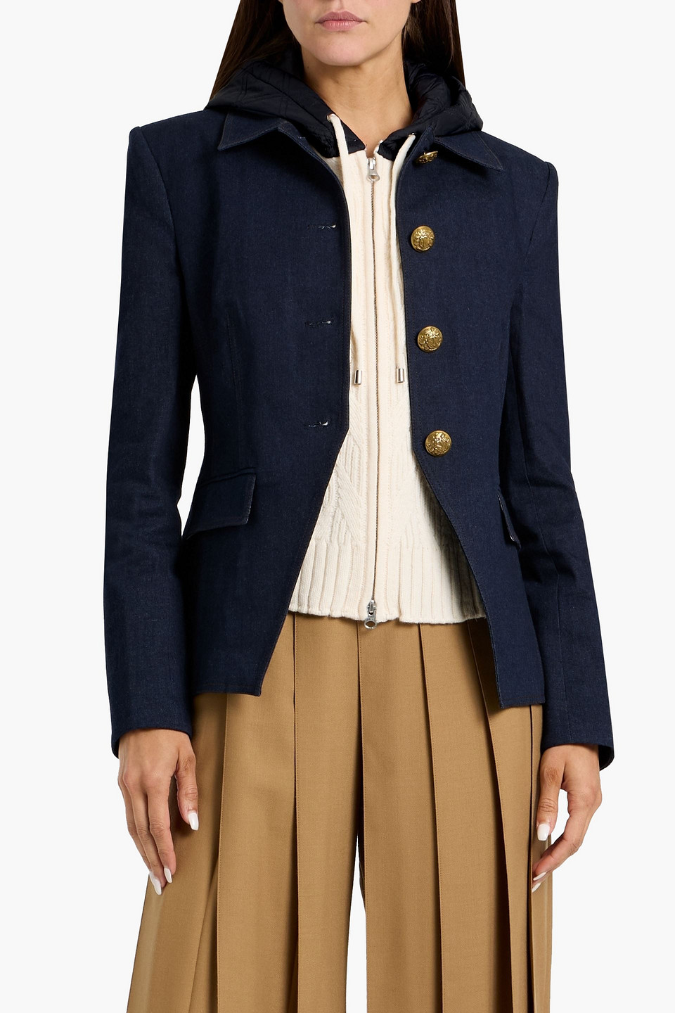 Veronica Beard Orine Cable-knit Wool-blend And Shell Hooded Dickey In White