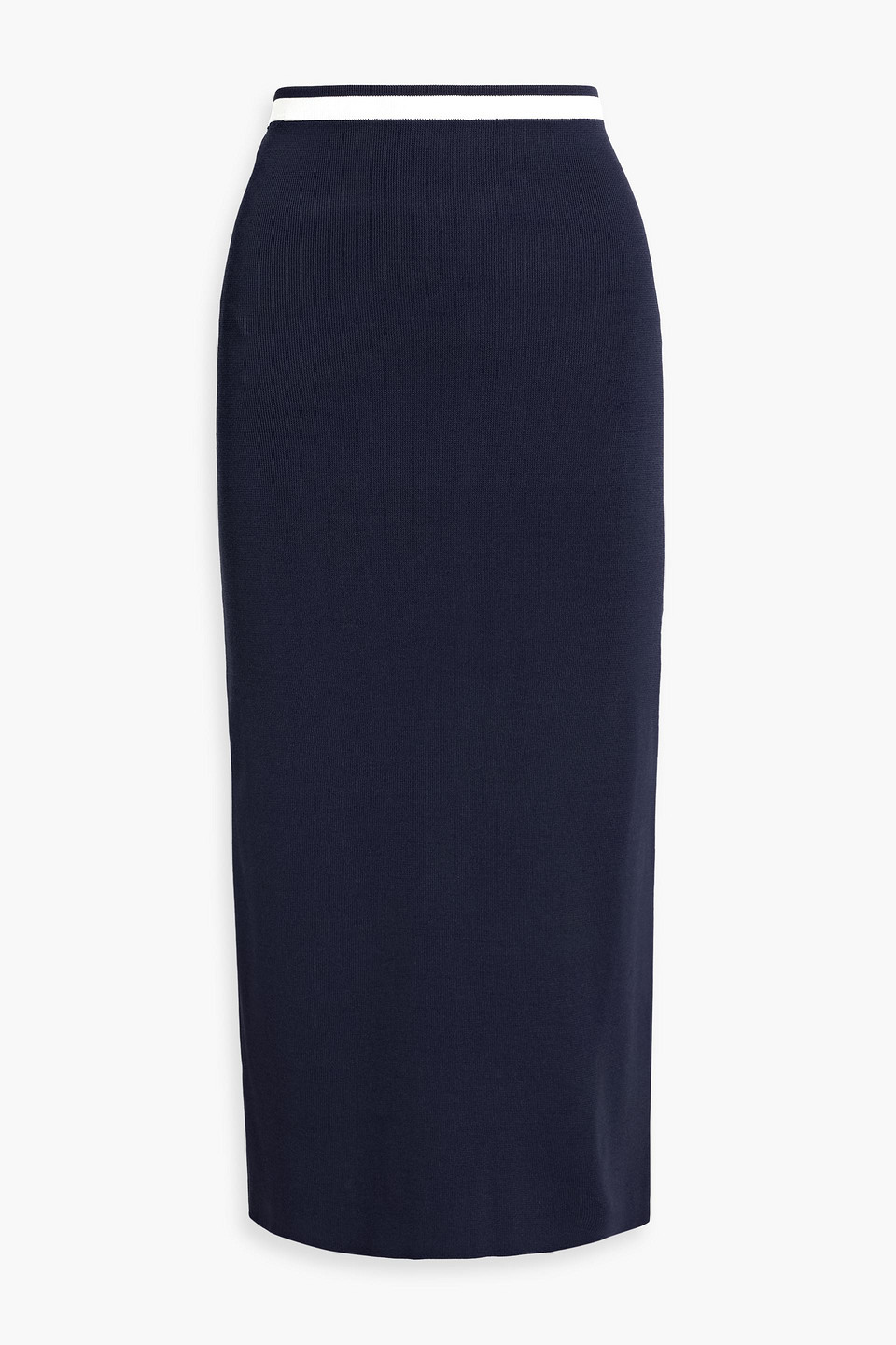Staud Karina Striped Knitted Midi Skirt In Blue