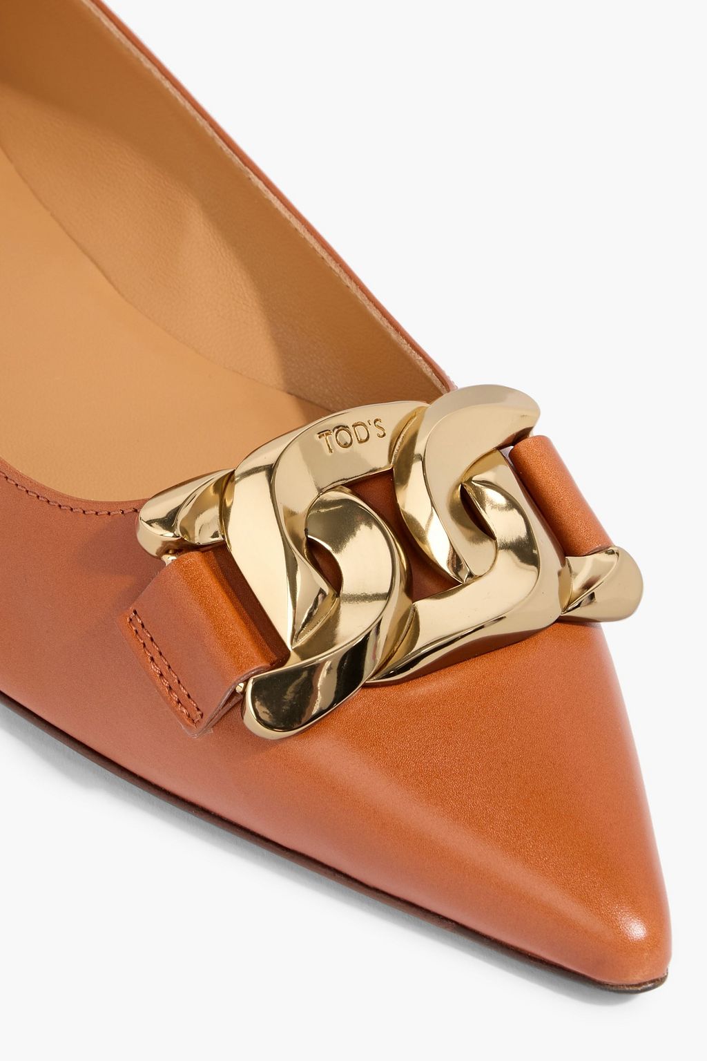 TOD'S Chain-embellished leather point-toe flats