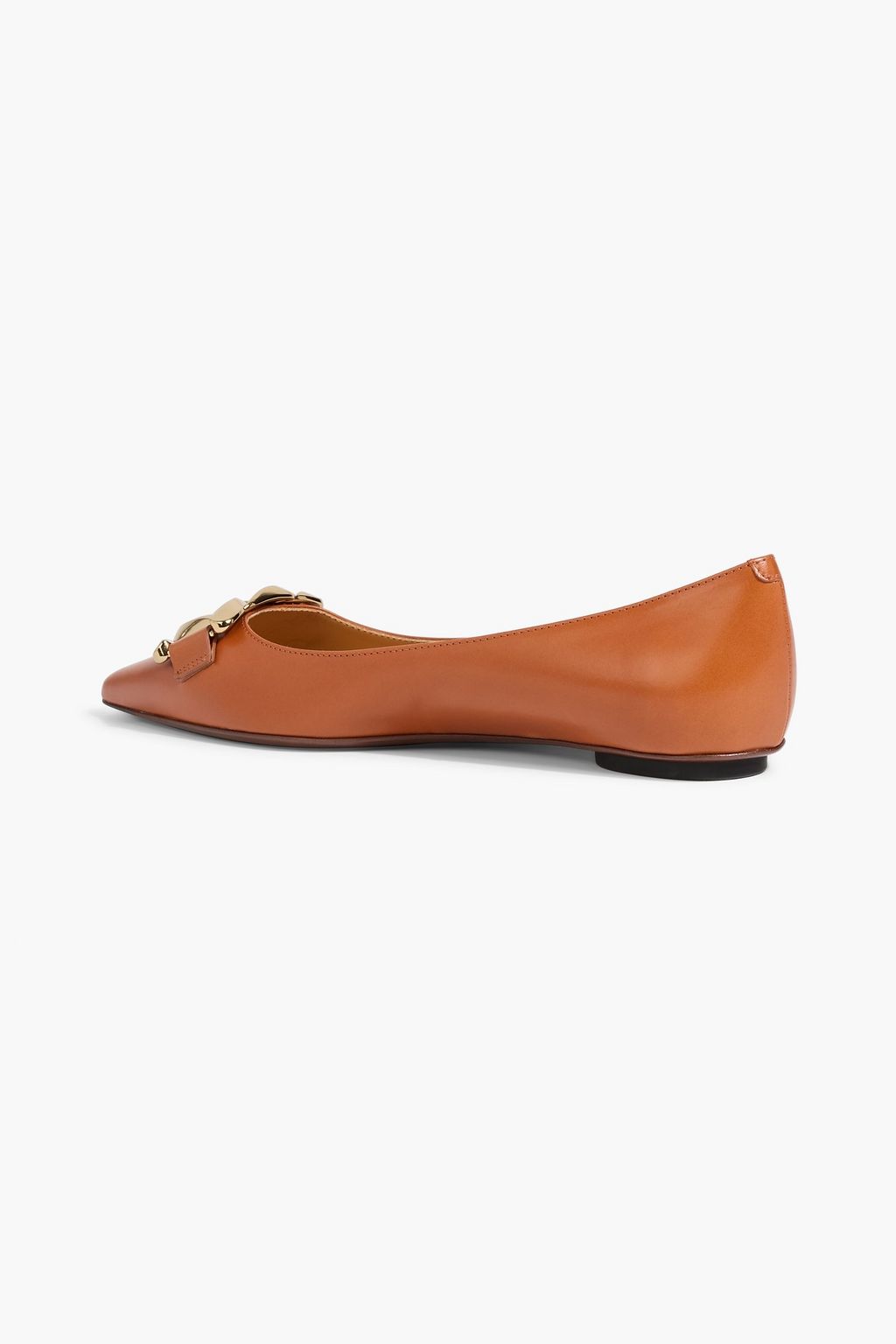 TOD'S Chain-embellished leather point-toe flats