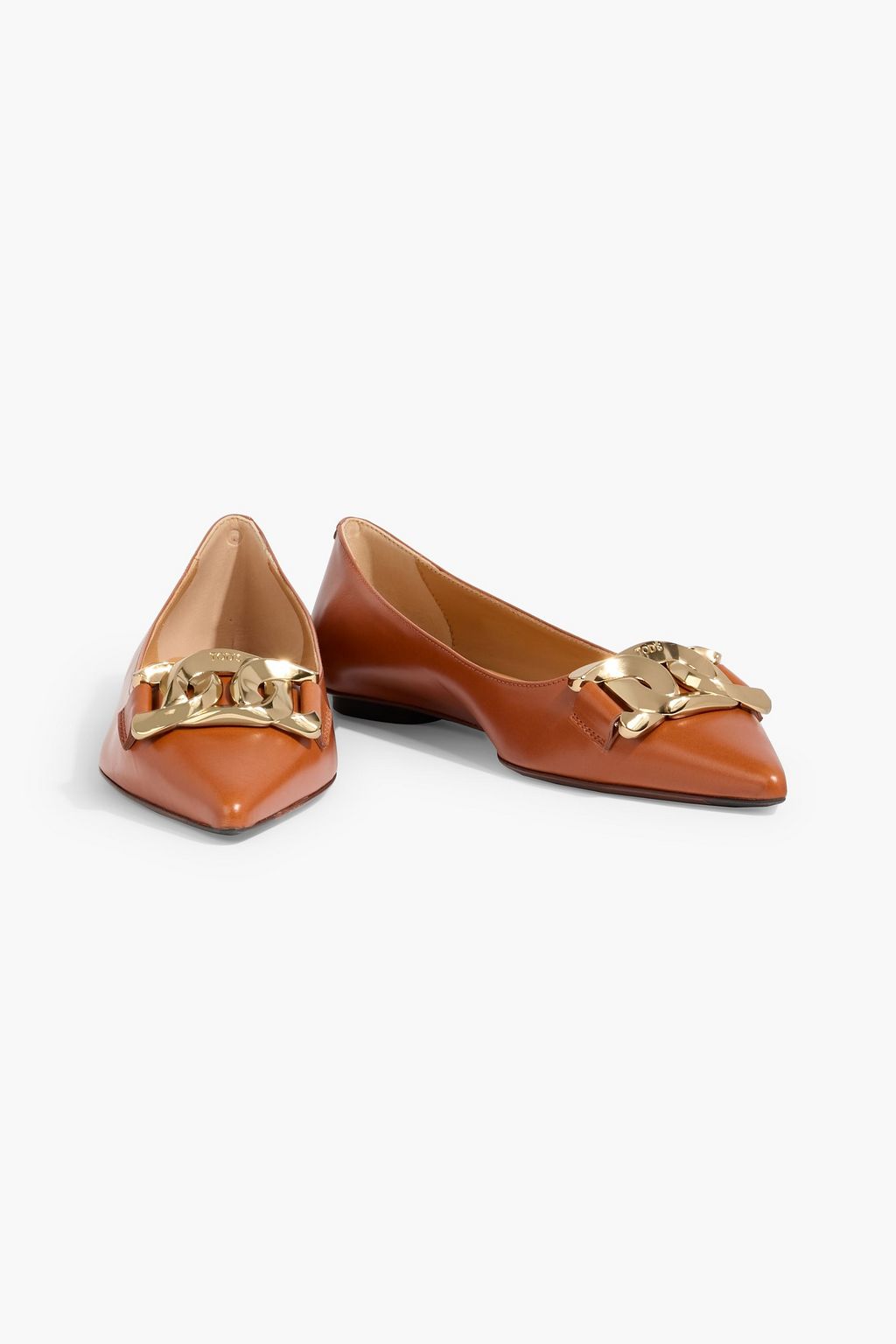 TOD'S Chain-embellished leather point-toe flats