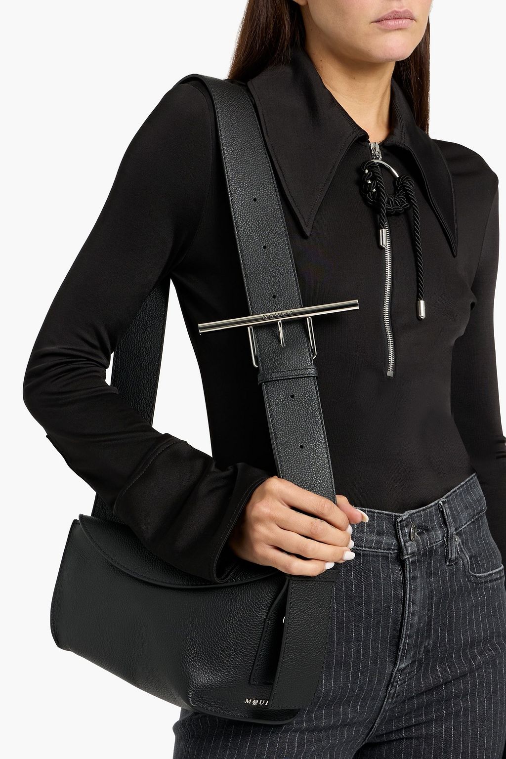MCQUEEN T-Bar Sling pebbled-leather shoulder bag