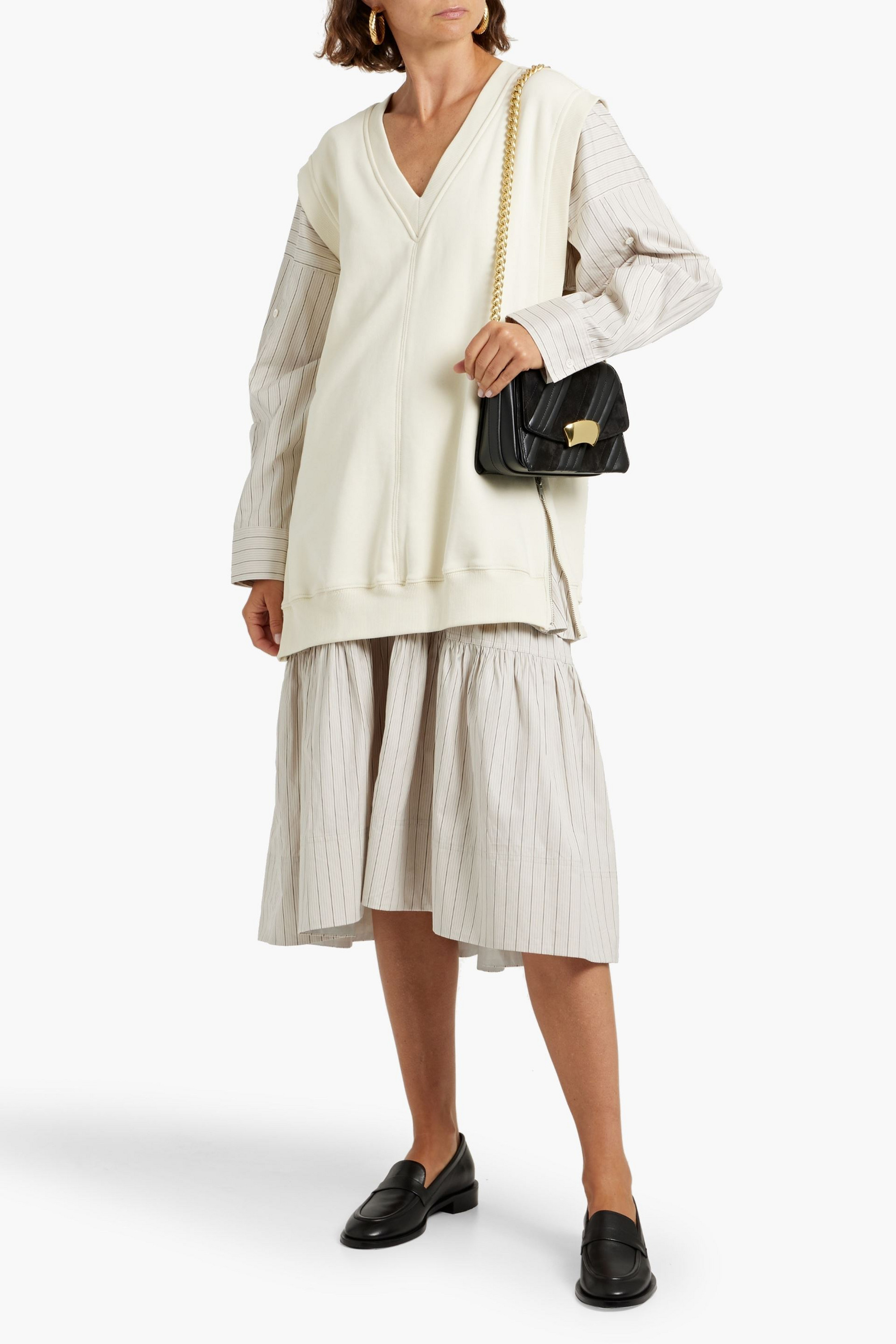 3.1 Phillip Lim Layered striped cotton-poplin and French-terry midi dress