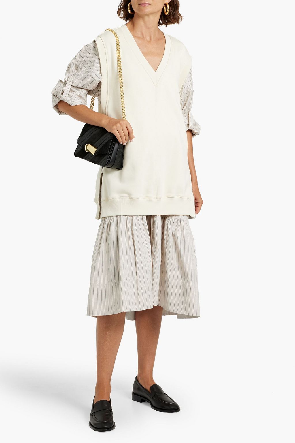 3.1 PHILLIP LIM Layered striped cotton-poplin and French-terry midi dress