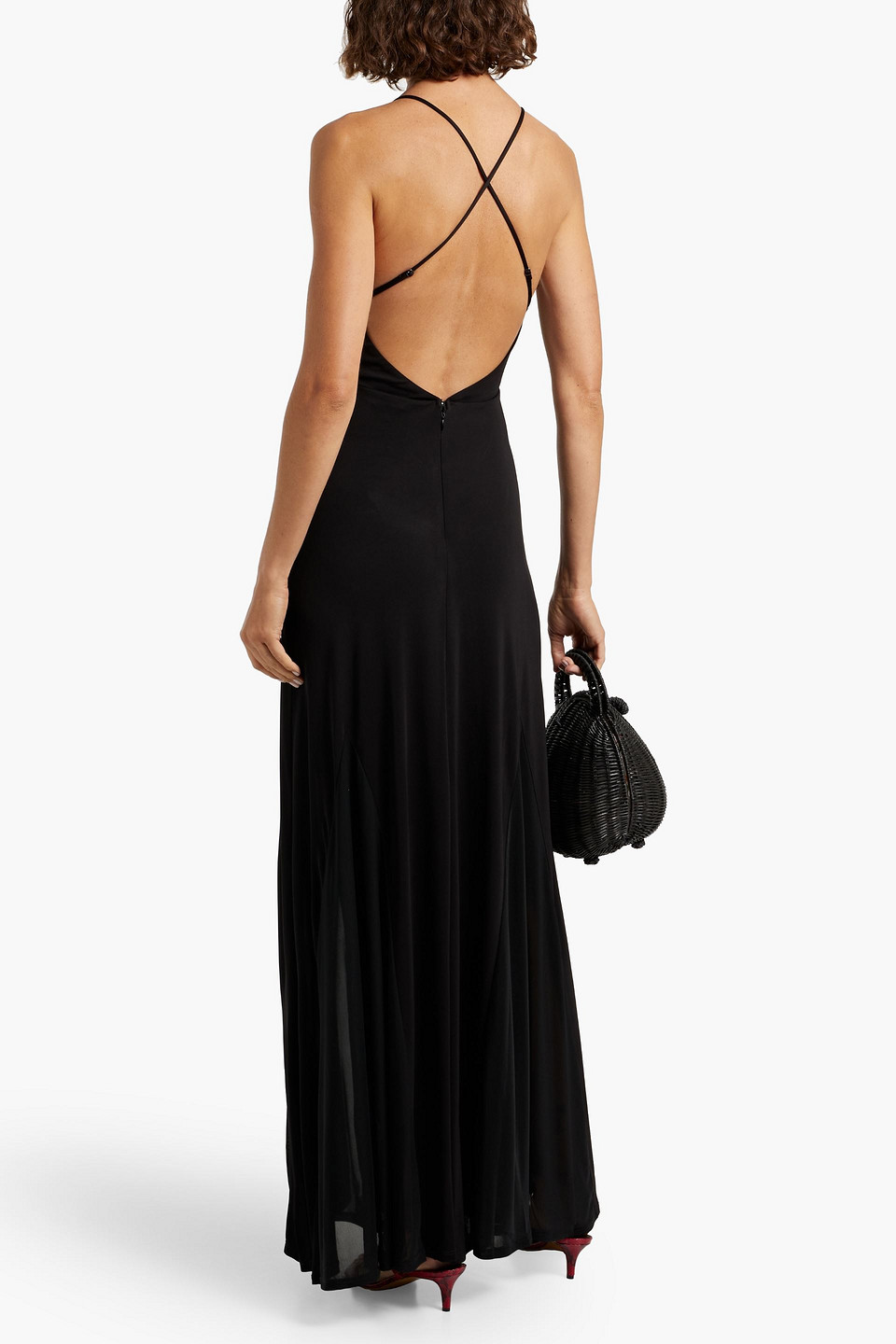 Staud Fleur Mesh-trimmed Jersey Maxi Dress In Black