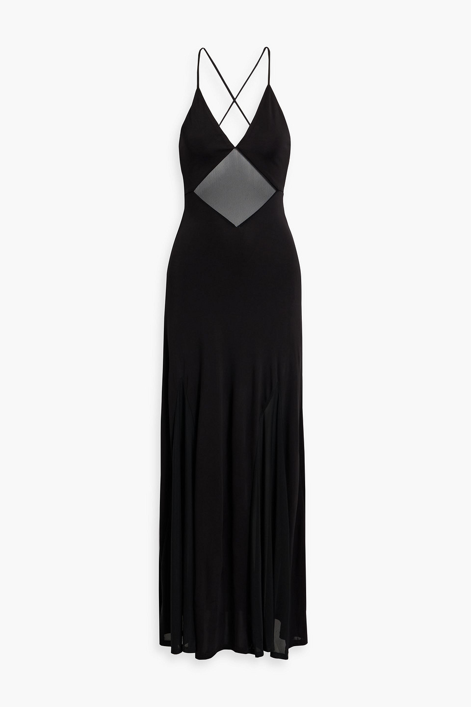 Staud Fleur Mesh-trimmed Jersey Maxi Dress In Black