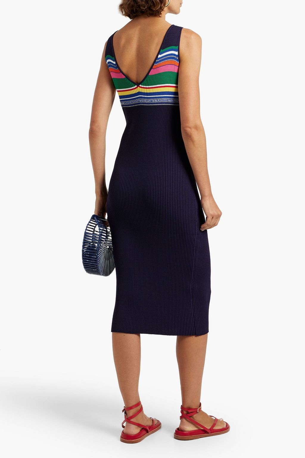 STAUD Dana striped ribbed-knit midi dress