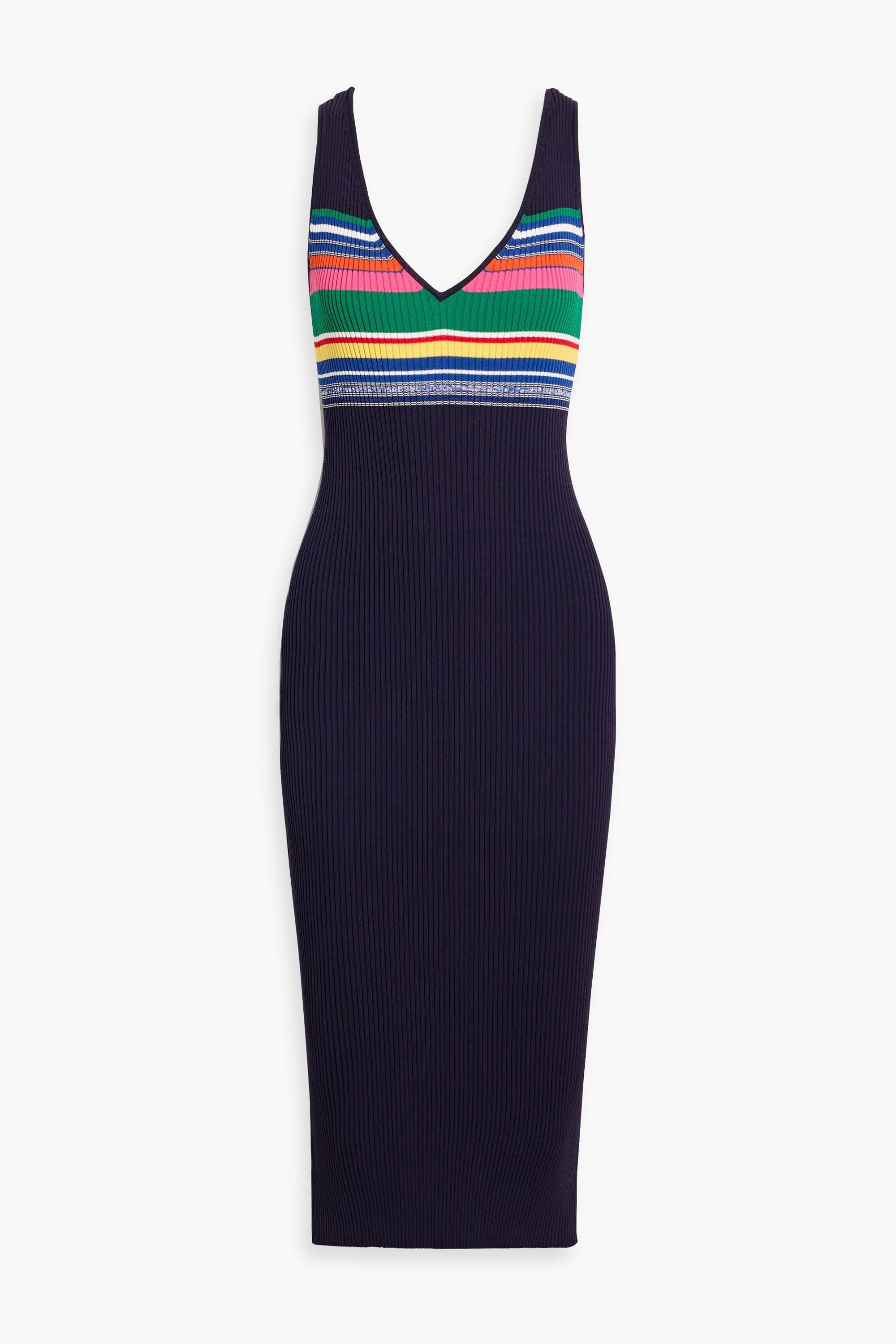 Staud Dana striped ribbed-knit midi dress thumbnail