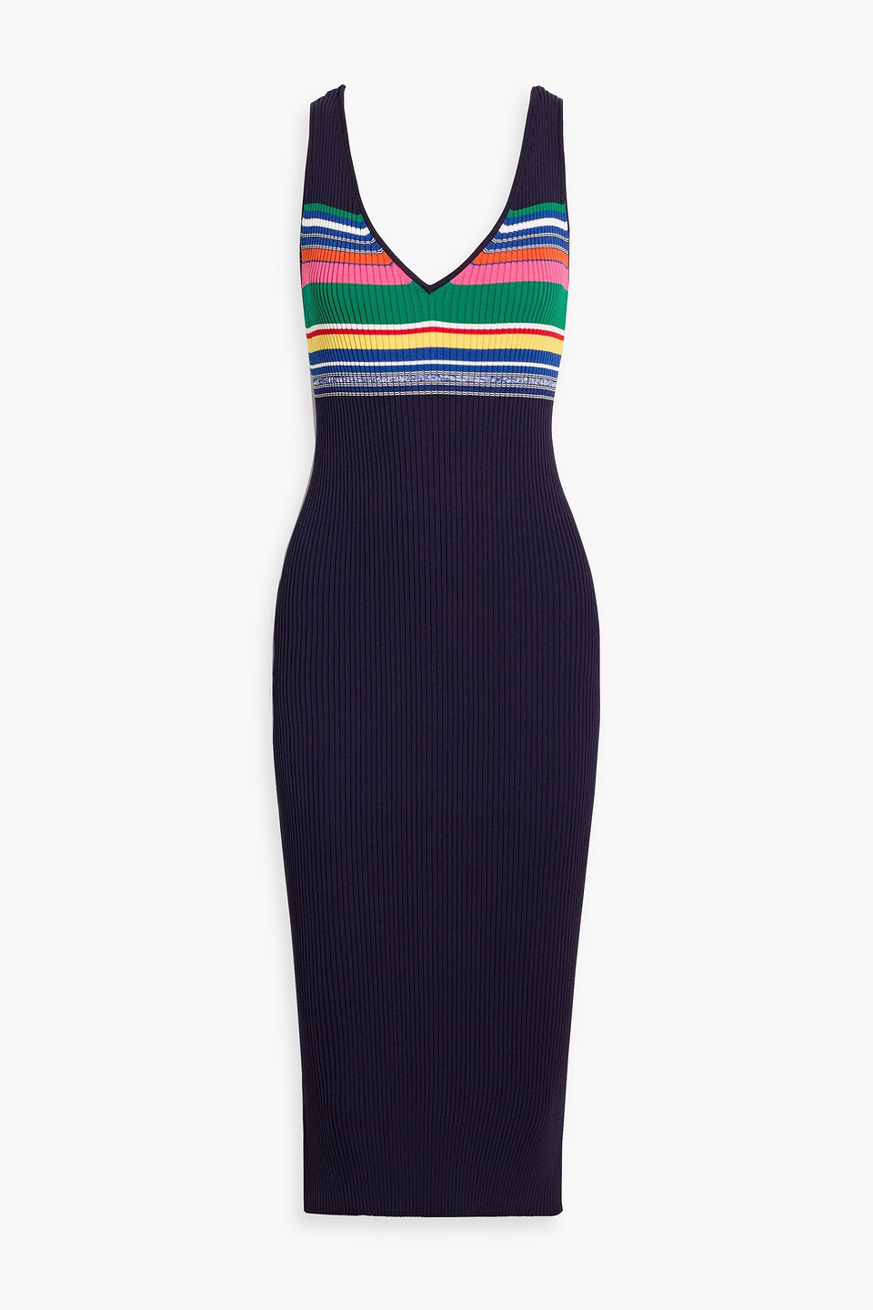 Dana striped ribbed-knit midi dress