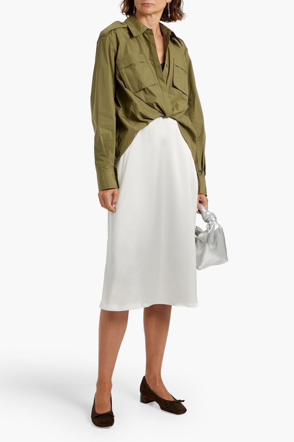 3.1 PHILLIP LIM Draped satin and cotton-blend poplin midi shirt dress
