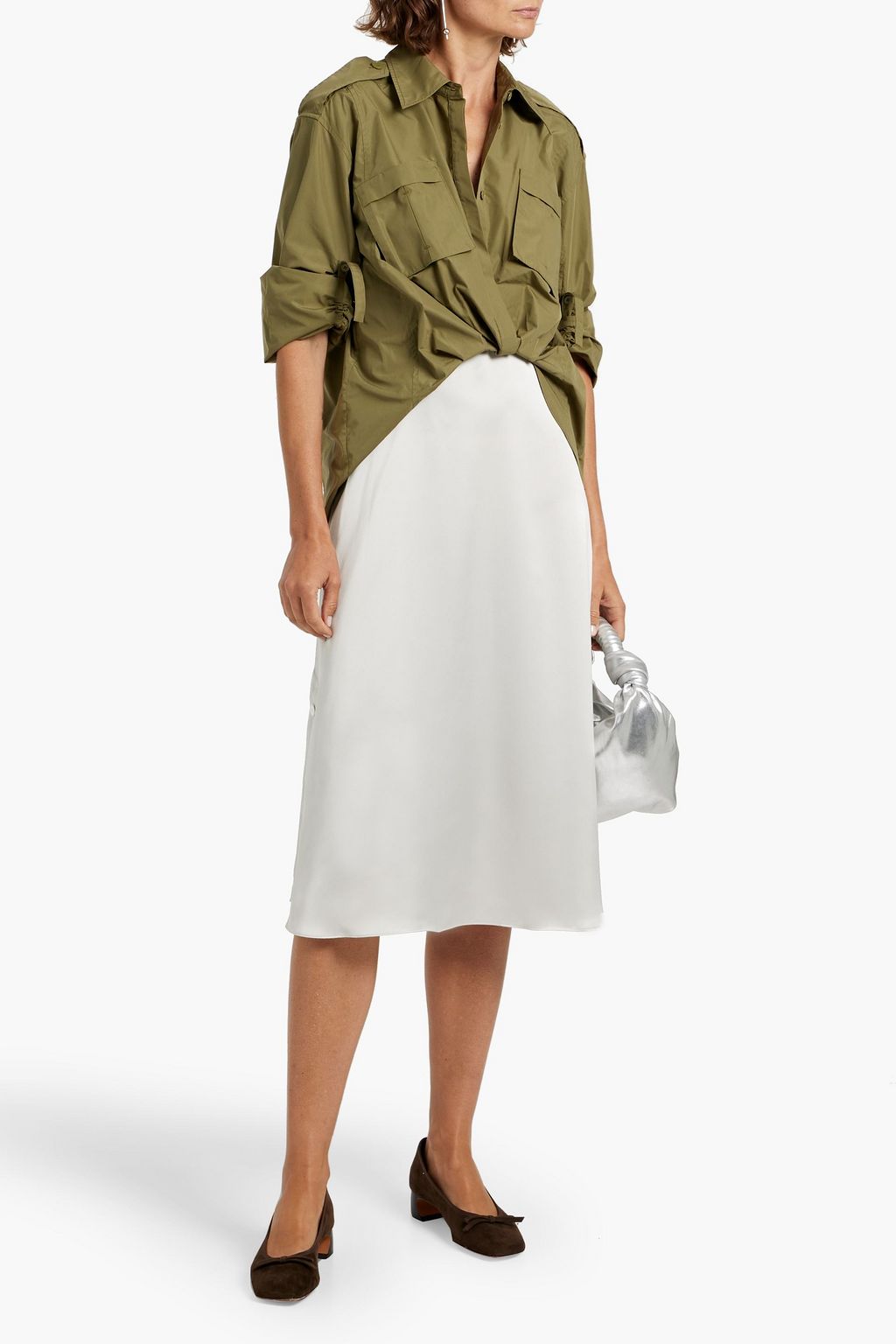 3.1 PHILLIP LIM Draped satin and cotton-blend poplin midi shirt dress
