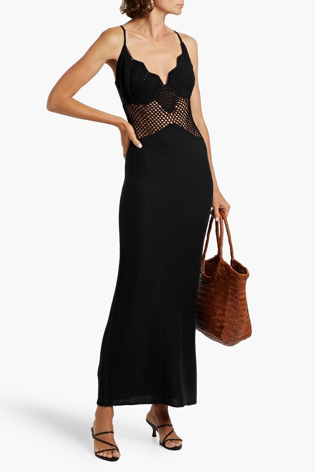 STAUD Tara crochet-trimmed cotton maxi dress
