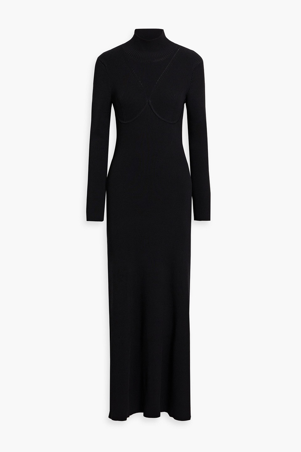 Staud Obsidian Open-back Ribbed-knit Turtleneck Maxi Dress In Black