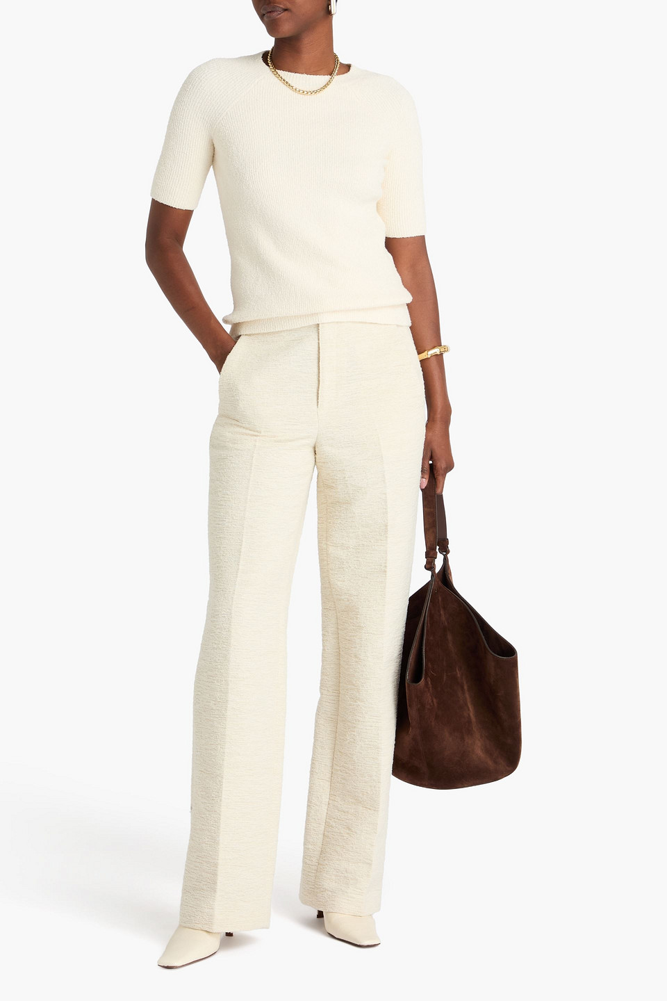 Totême Bouclé-knit Cotton-blend Top In Neutral