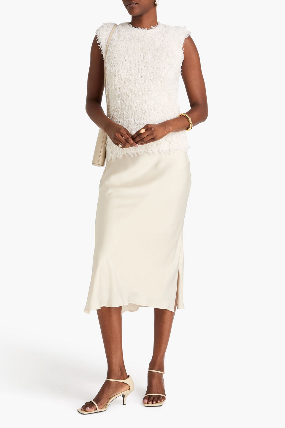 Totême Frayed Silk Top In White