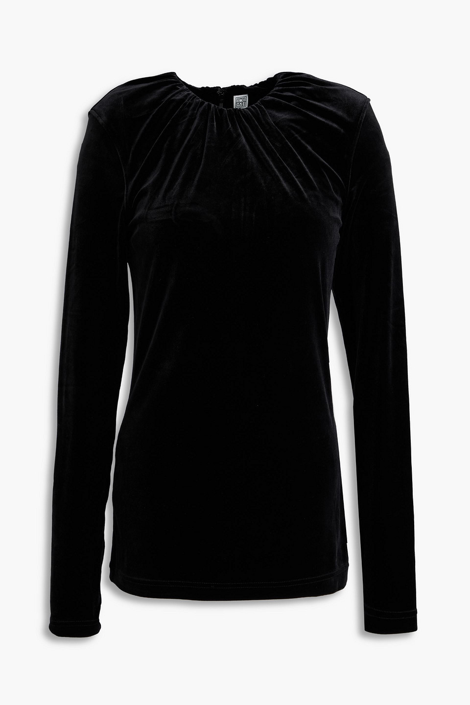 Totême Gathered Stretch-velvet Top In Black