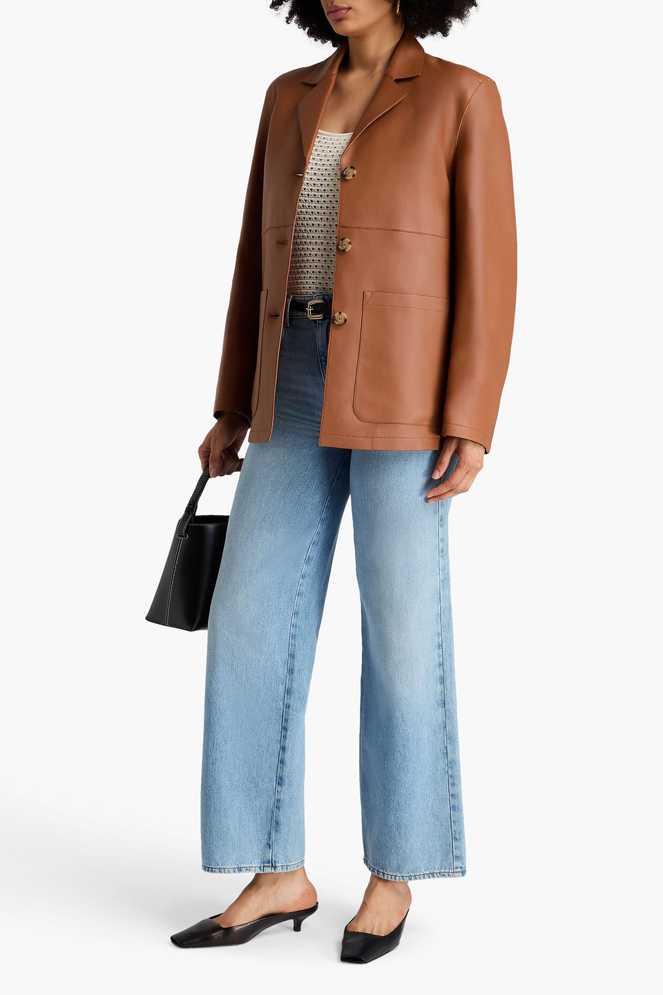 Totême Leather Blazer In Brown