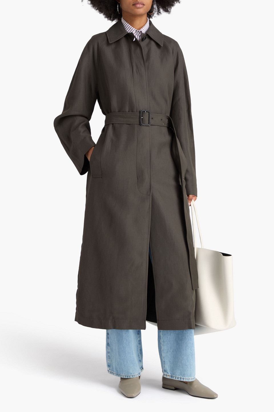 Totême Minimalist Twill Trench Coat In Gray