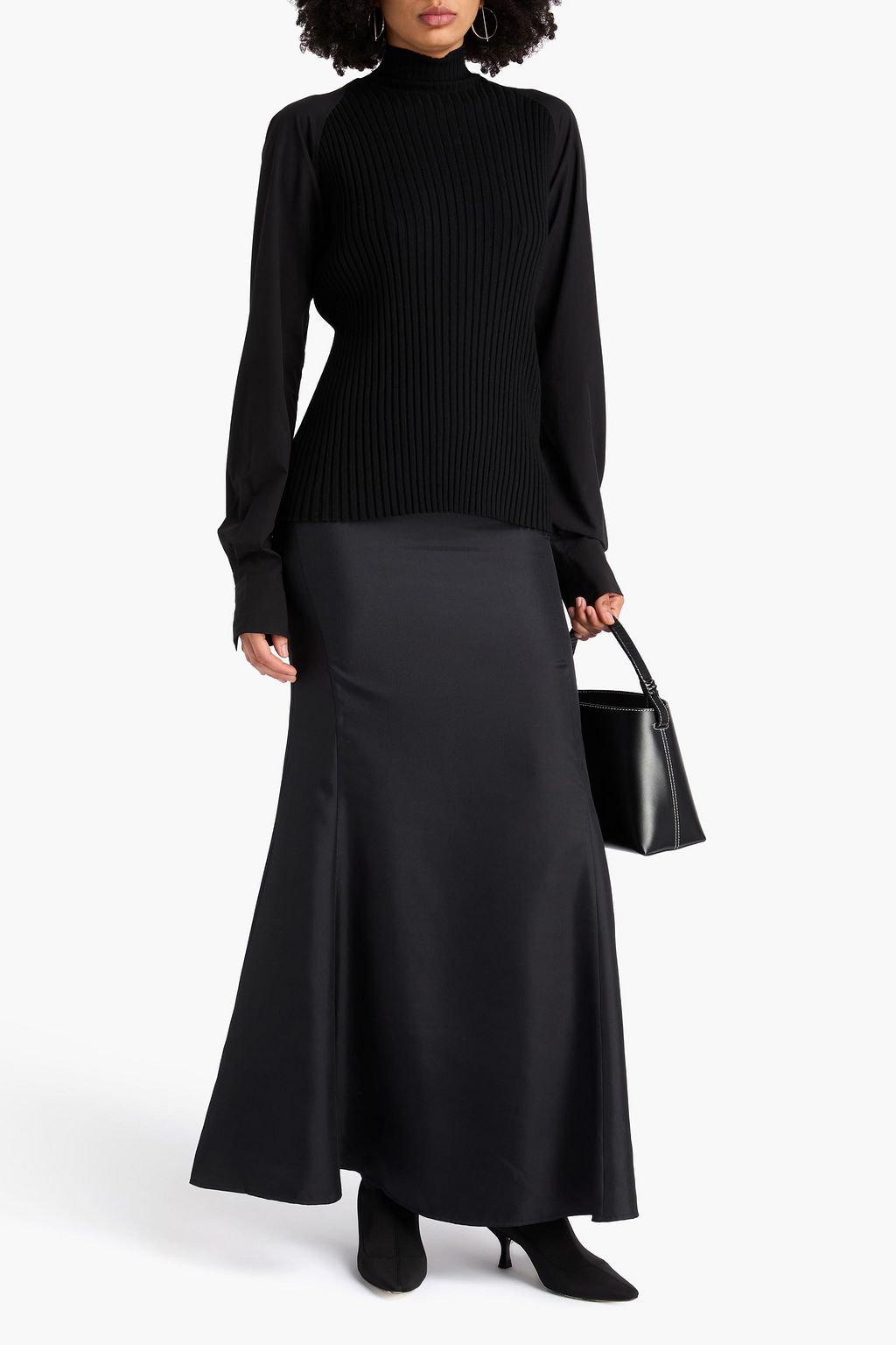 TOTEME Poplin-paneled wool-blend turtleneck top