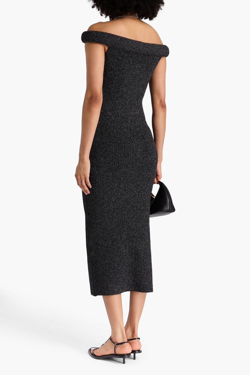 Totême Off-the-shoulder Metallic Textured-knit Maxi Dress In Gray