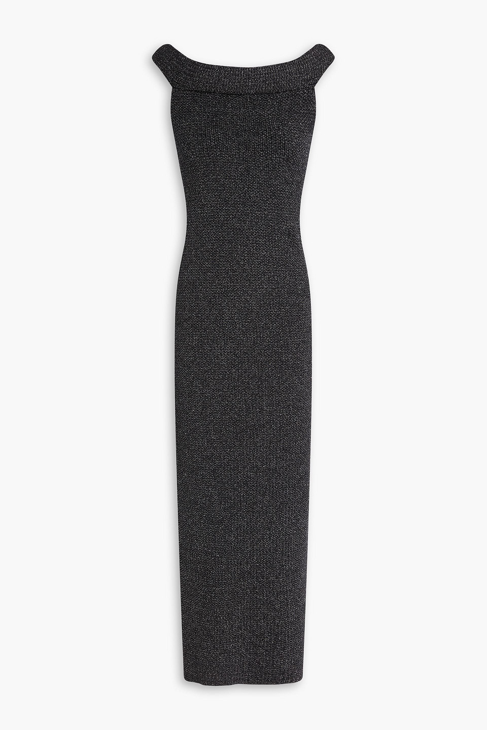 Totême Off-the-shoulder Metallic Textured-knit Maxi Dress In Gray