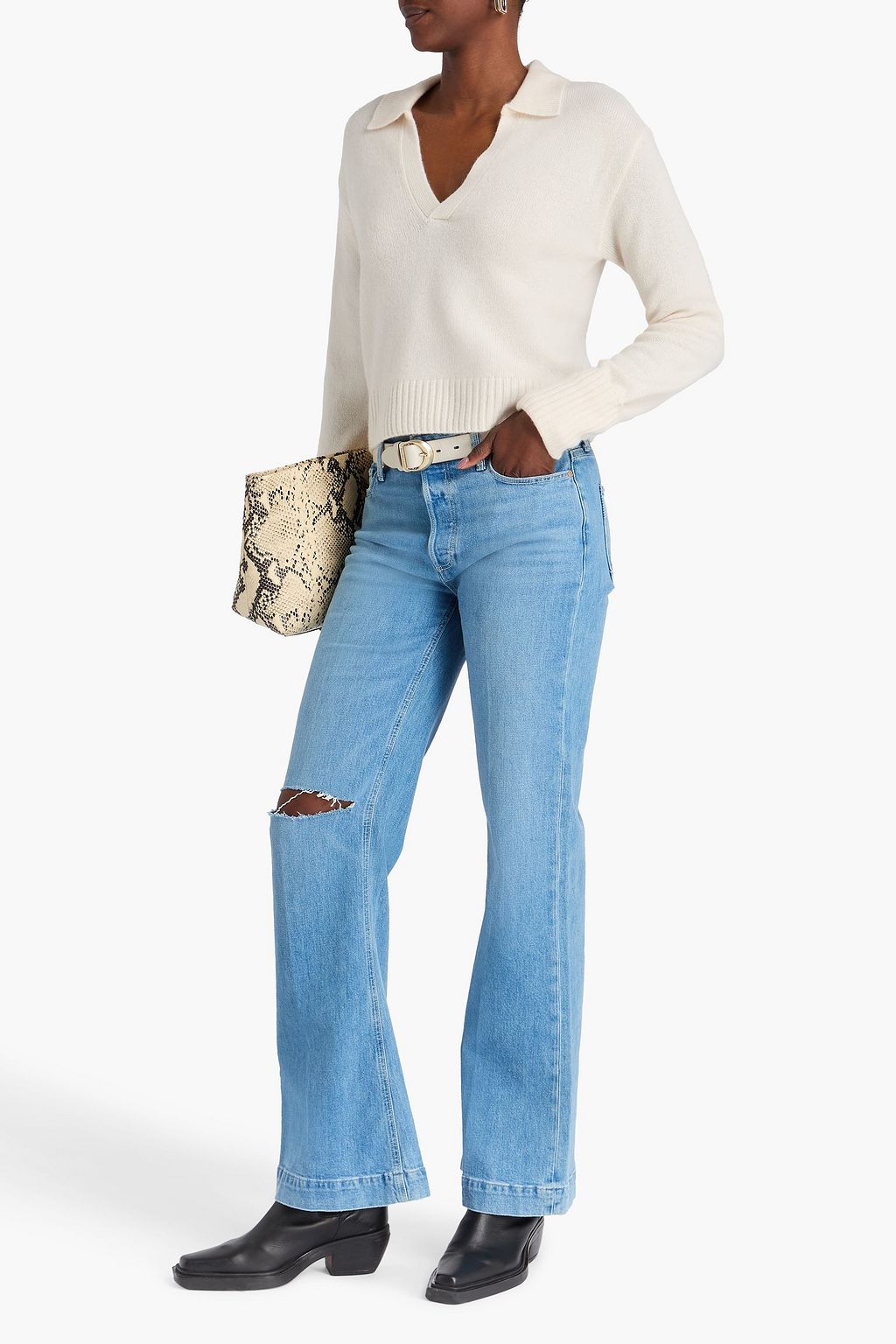 PAIGE Jeleena distressed high-rise flared jeans