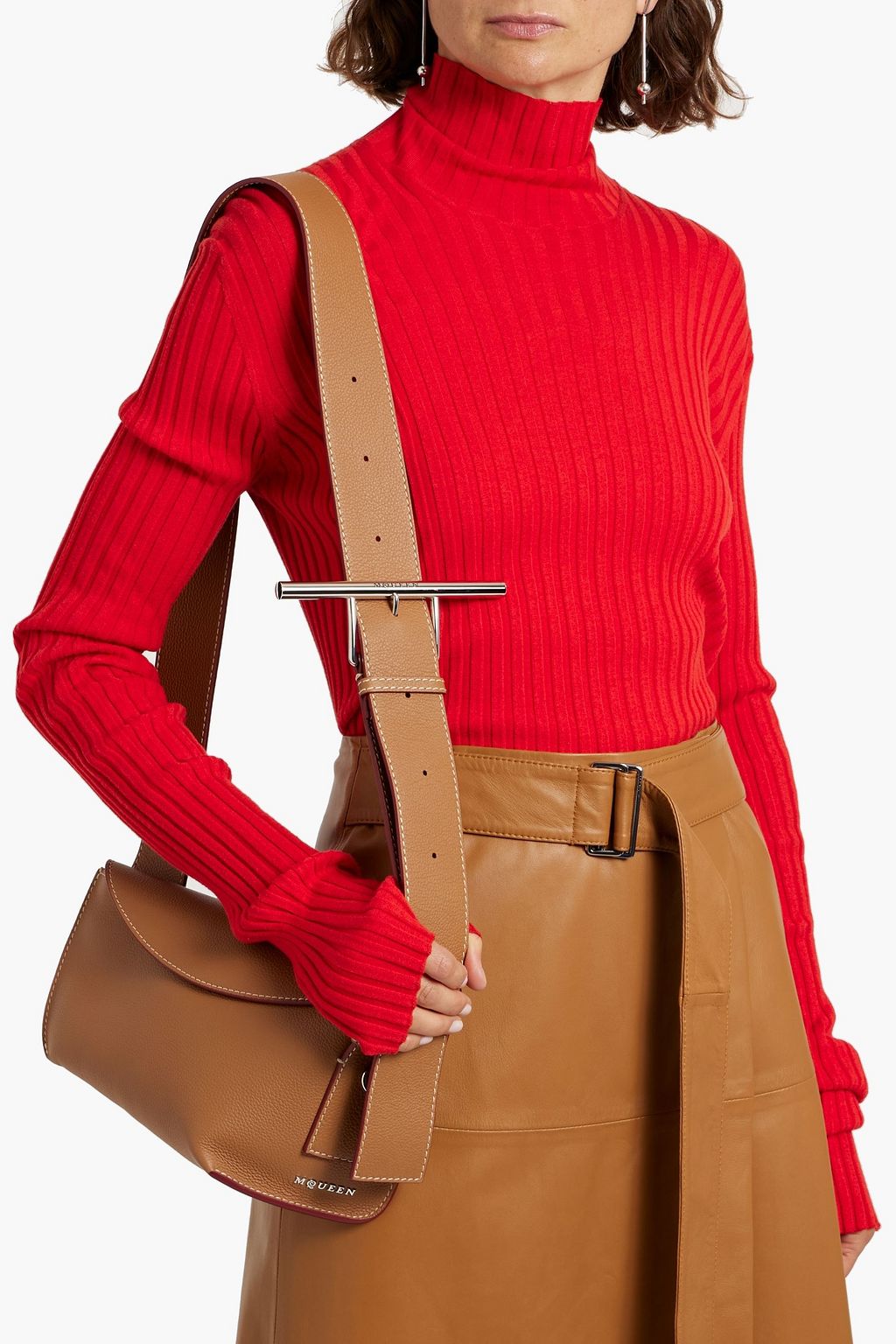 MCQUEEN T-Bar Sling pebbled-leather shoulder bag
