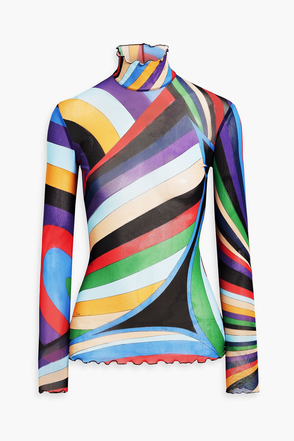 Pucci Printed Stretch-mesh Turtleneck Top